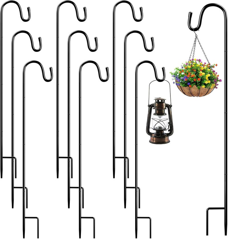 PLUVAVA 10 Pieces 32 Inch Shepherds Hooks for Outdoor Adjustable Shepherds Hook Metal Garden Bird Feeder Pole Black Plant Hangers Stakes for Plant Baskets Solar Lanterns Bird Feeders Weddings Décor (10 PCS) - Image 1